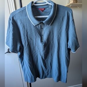 Guess Men's Blue Polo Shirt with Zipper